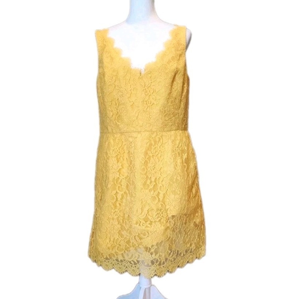 Monique Lhuillier ML Dress Womens 16 A-Line Yellow Lace Wedding‎ Cocktail NEW